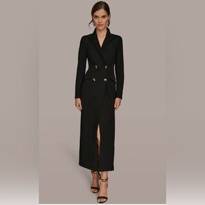 Donna Karan Scuba Crepe Long Sleeve Notched Collar Button Front Dress. Sz 10.NWT